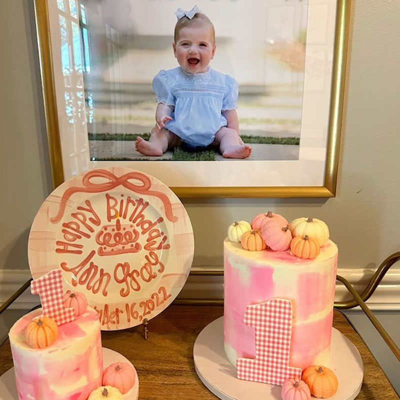 Girls Preppy Birthday Plate Pink Gingham and Ribbon Plate Baby Girl Gift 