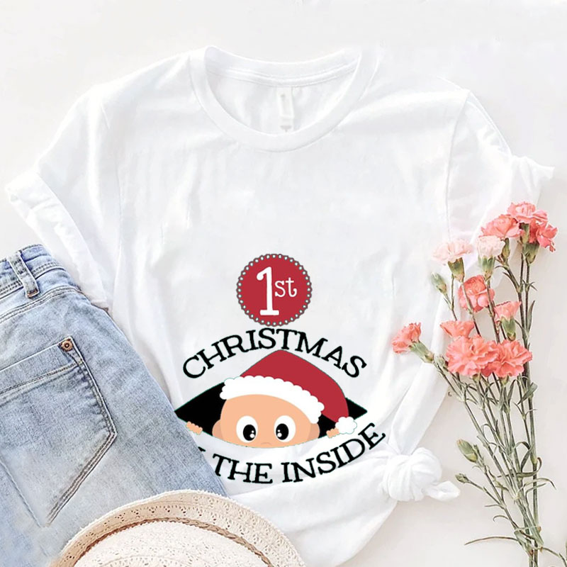 1th Christmas on the Inside Pregnant Christmas Shirt for Mom