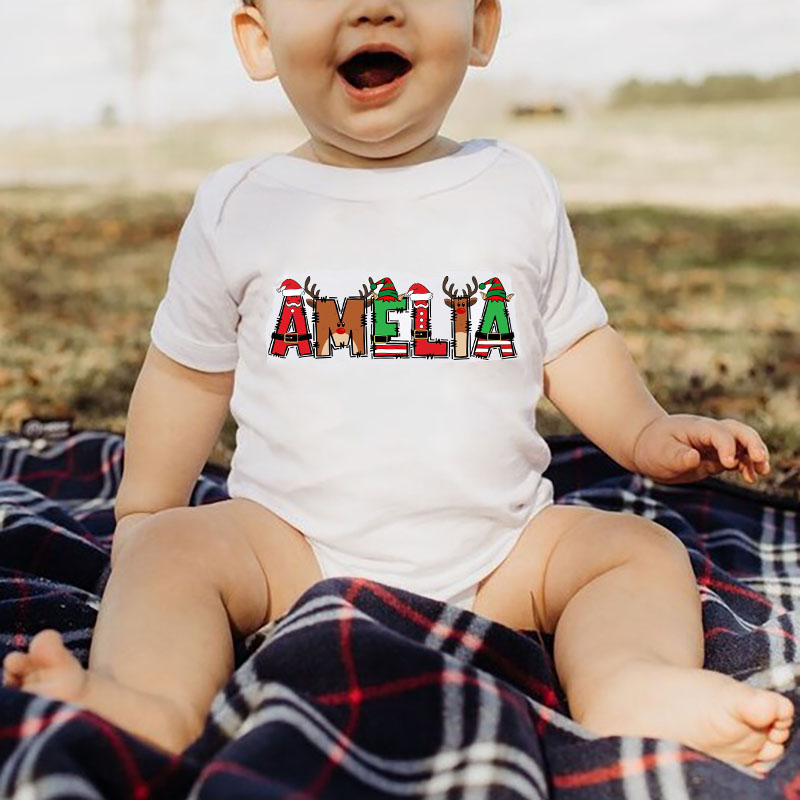 Personalized Christmas Name Bodysuit for Kids Unisex Onesie