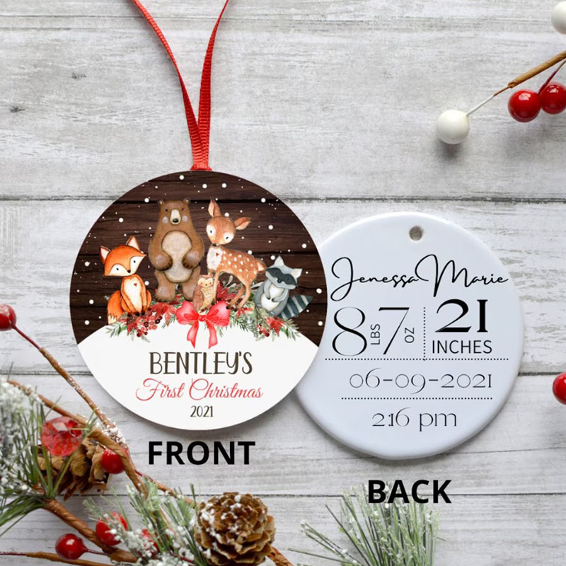 My First Christmas Baby's First Christmas Teddy Bear Birth Stat Ornament
