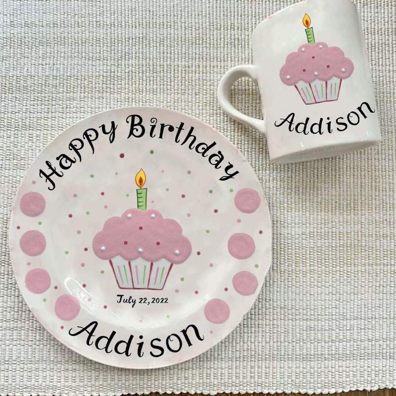 Personalized Plate & Mug Preppy Gingham First Birthday Plate 