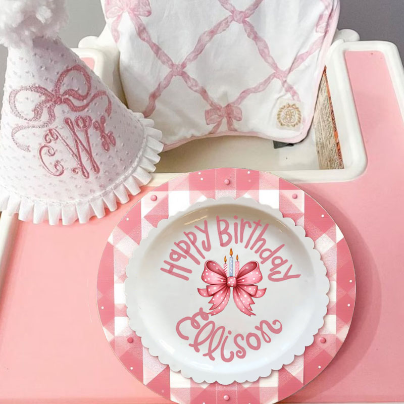 Personalized Pink Cake Bow Plate & Mug Birthday Gift Plate 