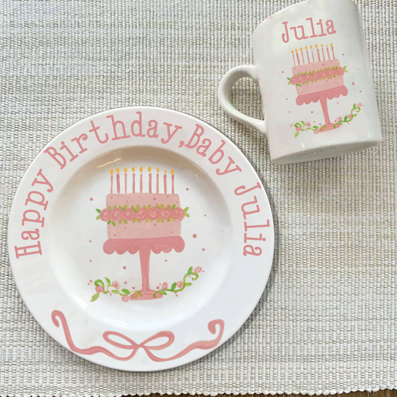 Personalized First Birthday Flowers Plate & Mug Birthday Gift 