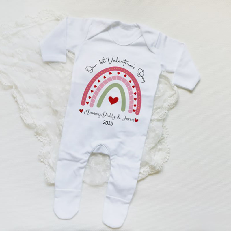 1st Valentine’s Day Personalised Babygrow Sleepsuit Coming Home Gift