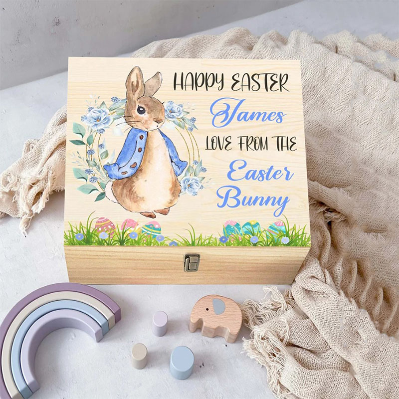 Personalized Easter Gift Box For Kids Easter Bunny Rabbit Wooden Box