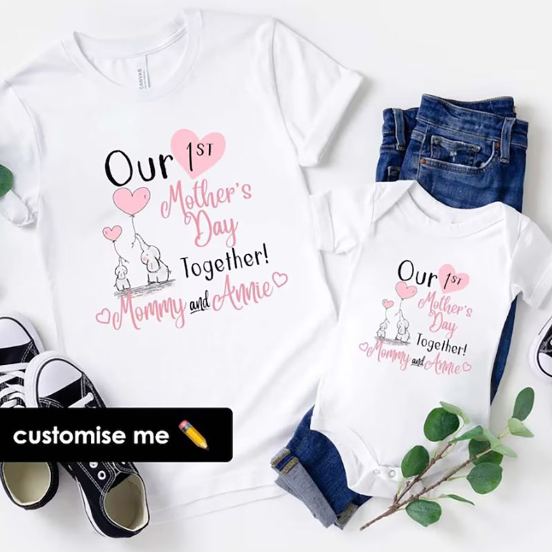 [Adult Tee]Personalized Name Our First Mothers Day Matching Shirt