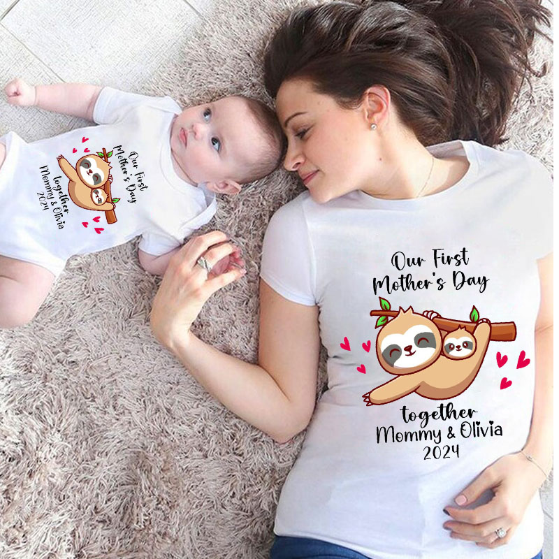 [Baby Bodysuit]First Mother's Day Shirt Sloth  Mom Baby Tee