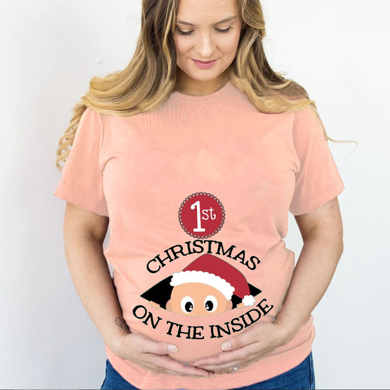 1th Christmas on the Inside Pregnant Christmas Shirt for Mom