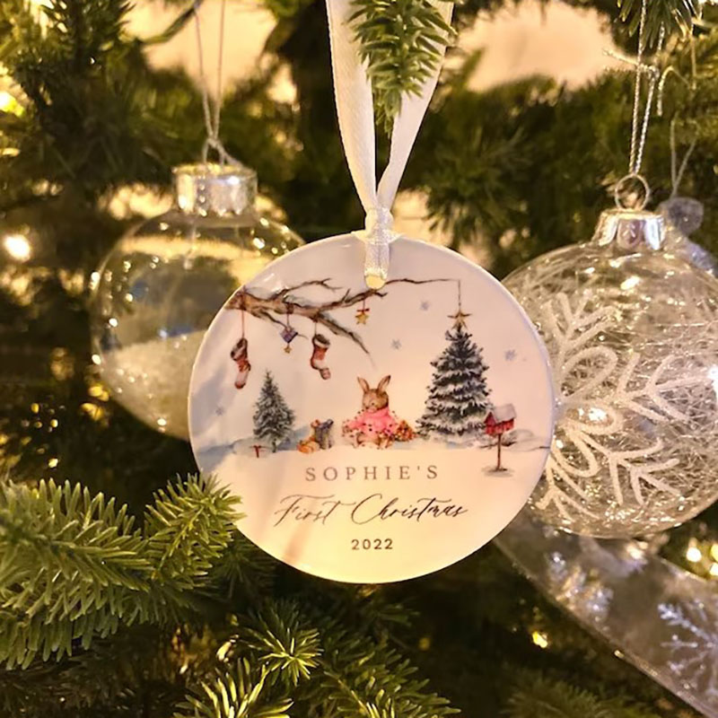 Personalised Baby's 1st Christmas Ornament Baby Bunny Rabbit Decoration
