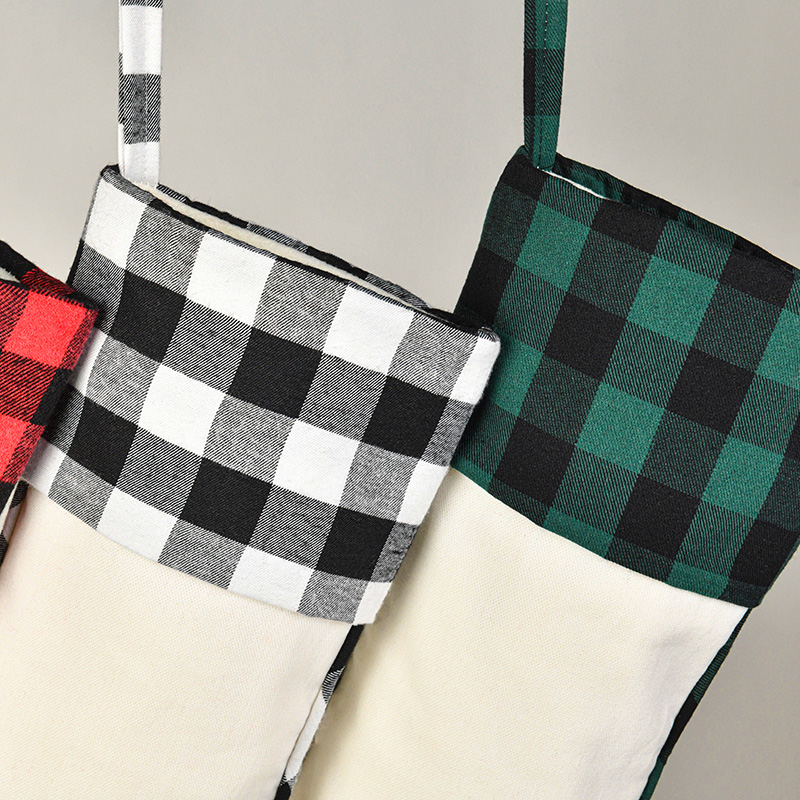 Personalized Christmas Stocking Plaid Linen Christmas Stockings Xmas Stocking