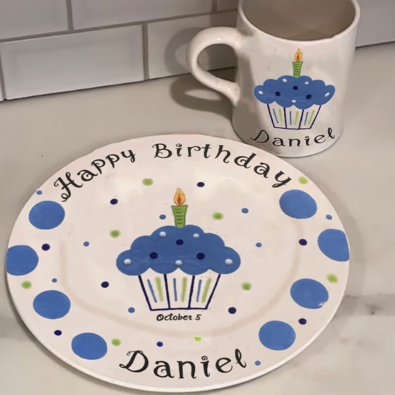 Personalized Plate & Mug Preppy Gingham First Birthday Plate 