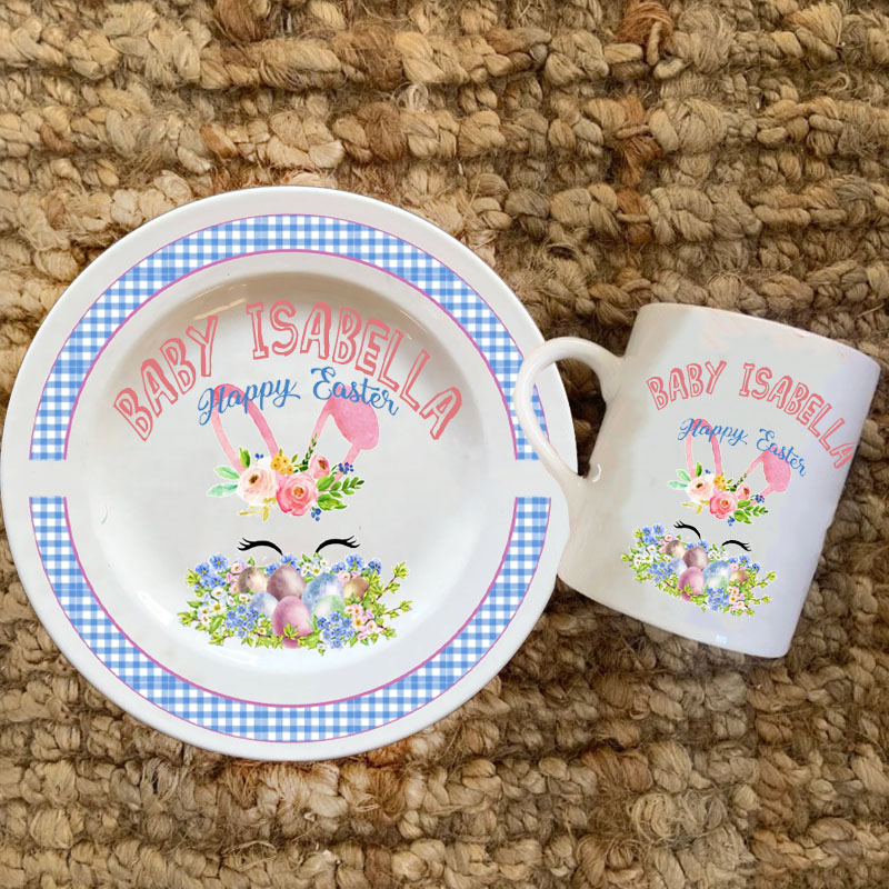 Personalized Easter Blue Bunny Plate & Mug First Easter Plate 
