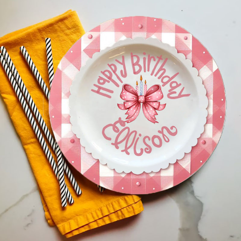 Personalized Pink Cake Bow Plate & Mug Birthday Gift Plate 