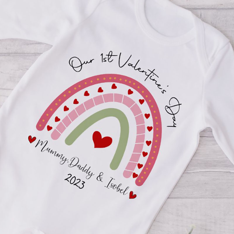 1st Valentine’s Day Personalised Babygrow Sleepsuit Coming Home Gift