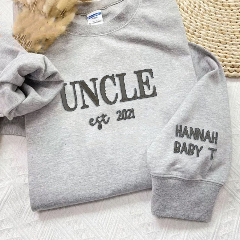 Custom Embroidered Dad Est Sweatshirt With Kids Names on Sleeve