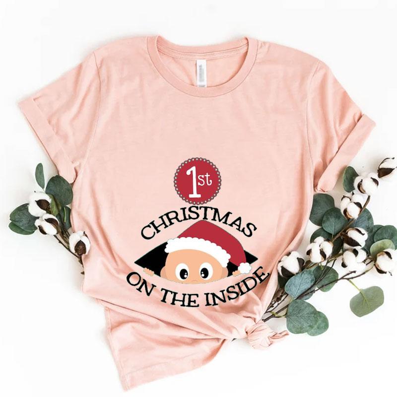 1th Christmas on the Inside Pregnant Christmas Shirt for Mom