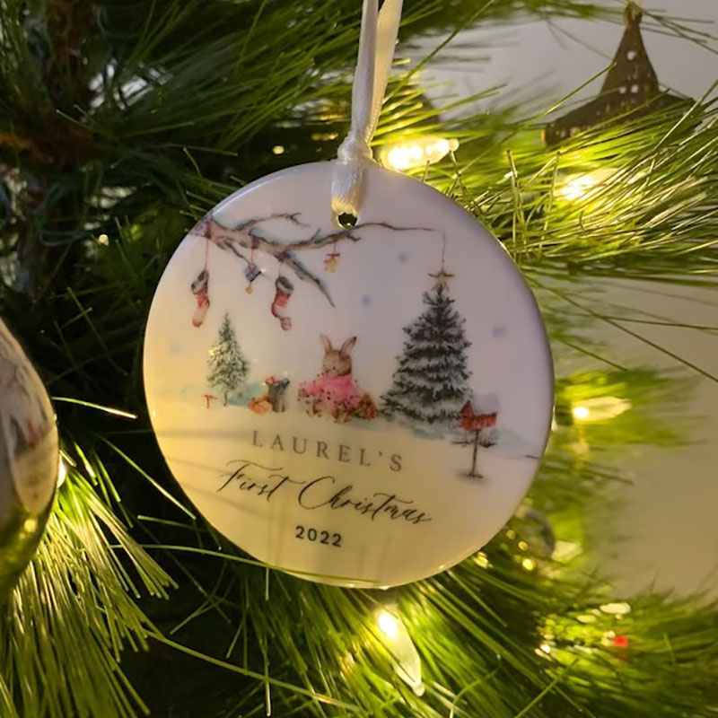 Personalised Baby's 1st Christmas Ornament Baby Bunny Rabbit Decoration