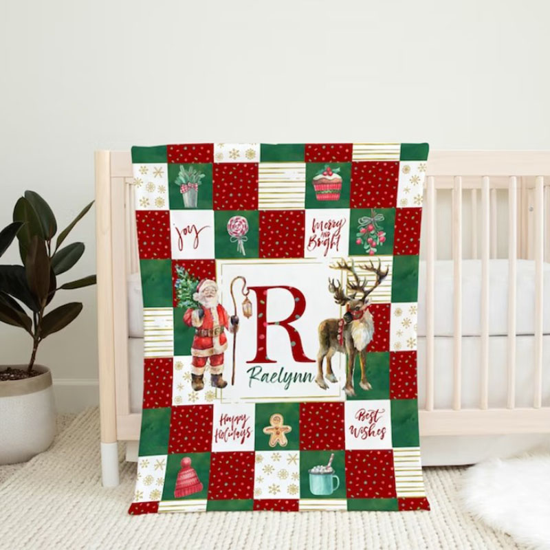 Monogrammed Throw Personalized Blanket Christmas Gift Idea Santa Personalized Blanket