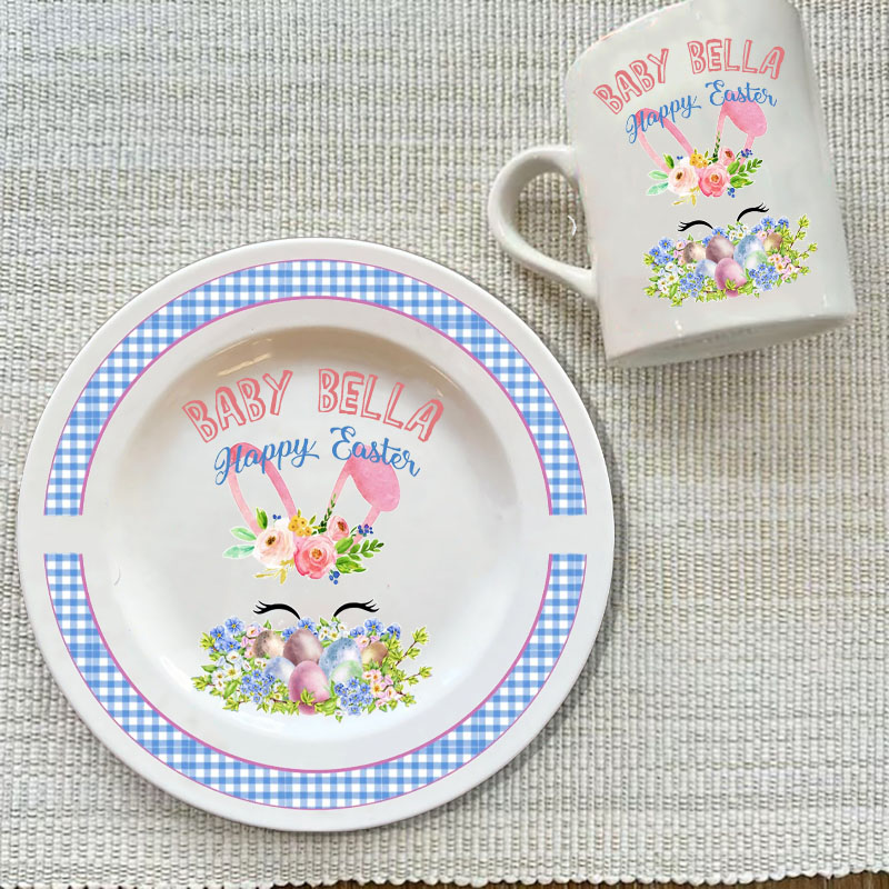 Personalized Easter Blue Bunny Plate & Mug First Easter Plate 