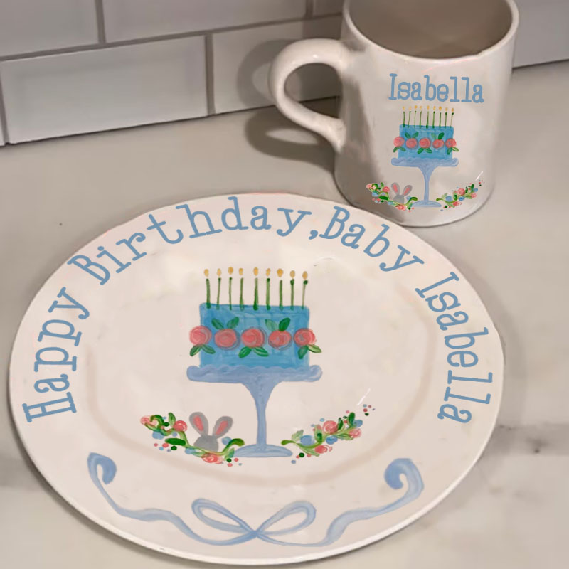 Personalized First Birthday Flowers Plate & Mug Birthday Gift 