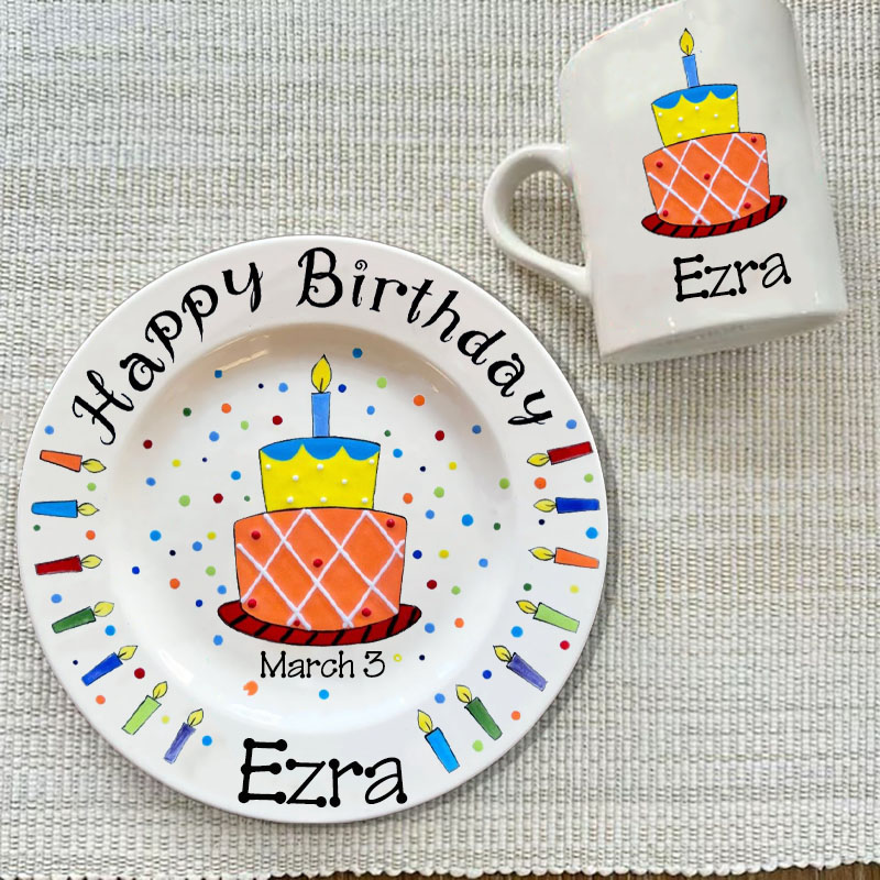 Custom Name Personalized Birthday Cake Plate & Mug Easter Gift 