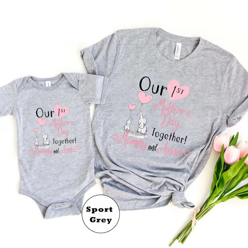 [Adult Tee]Personalized Name Our First Mothers Day Matching Shirt