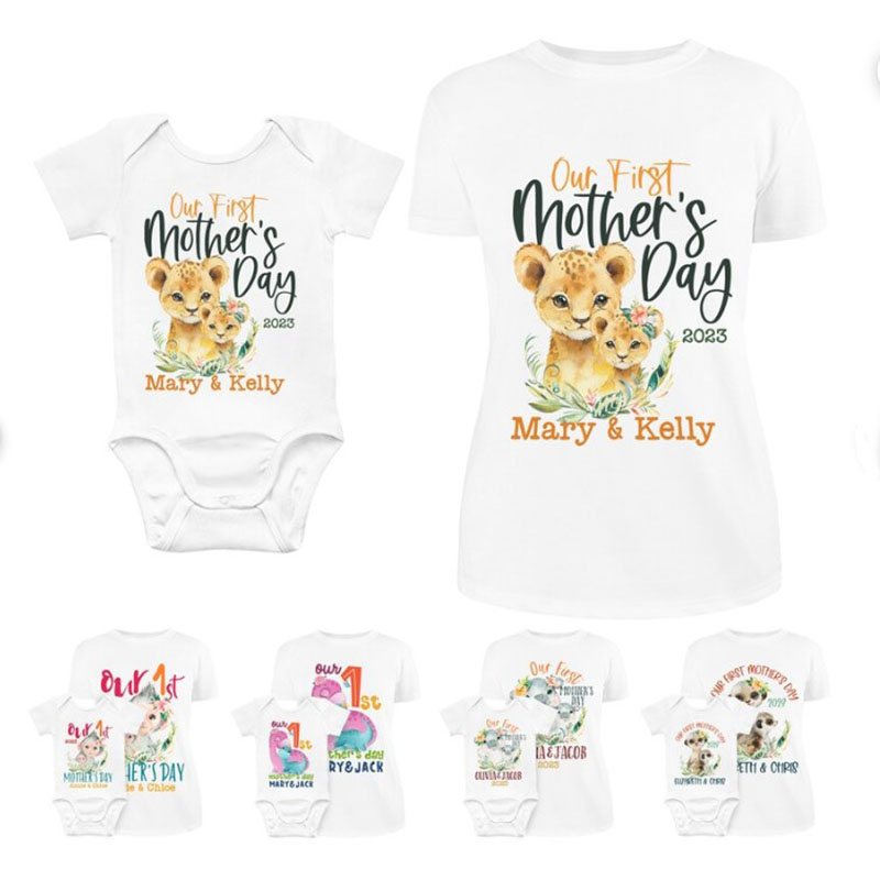 [Adult Tee]Personalized First Time Matching Mom and Baby Shirt