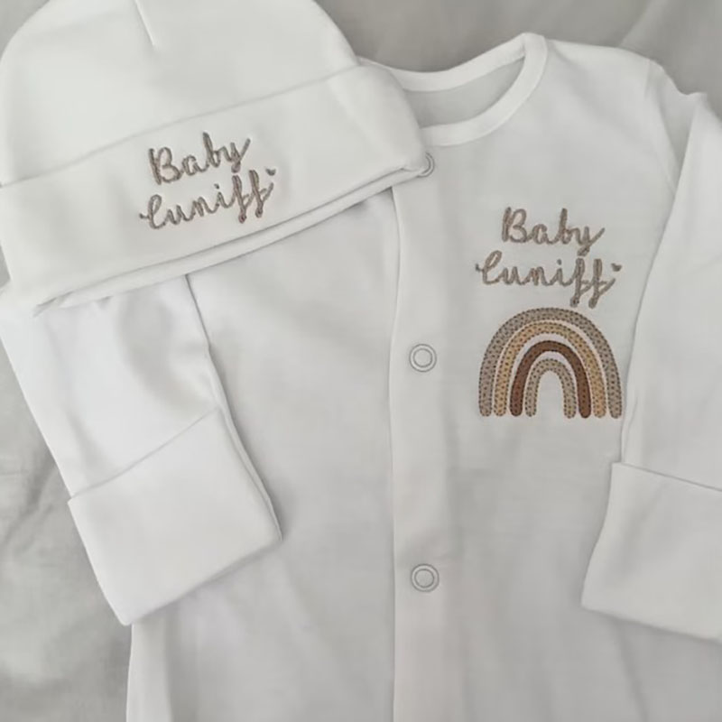 Embroidered Personalised Rainbow Sleepsuit Newborn Coming Home Outfit
