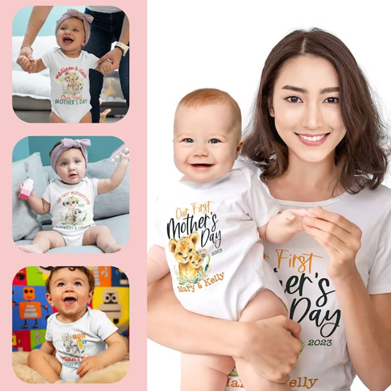 [Adult Tee]Personalized First Time Matching Mom and Baby Shirt