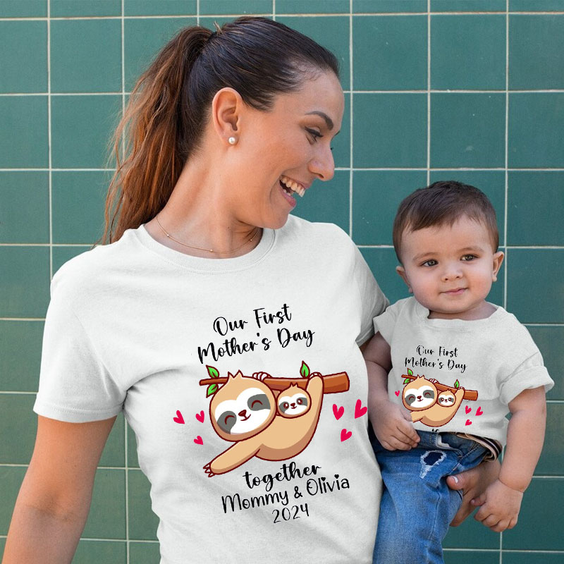 [Baby Bodysuit]First Mother's Day Shirt Sloth  Mom Baby Tee