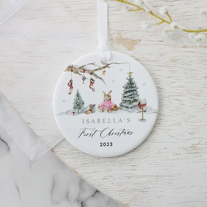 Personalised Baby's 1st Christmas Ornament Baby Bunny Rabbit Decoration