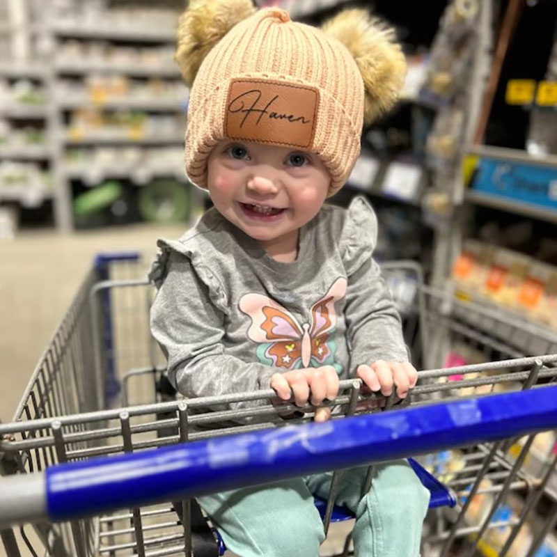 Custom Kid Hat with Double Pom Pom Custom Name Winter Hat