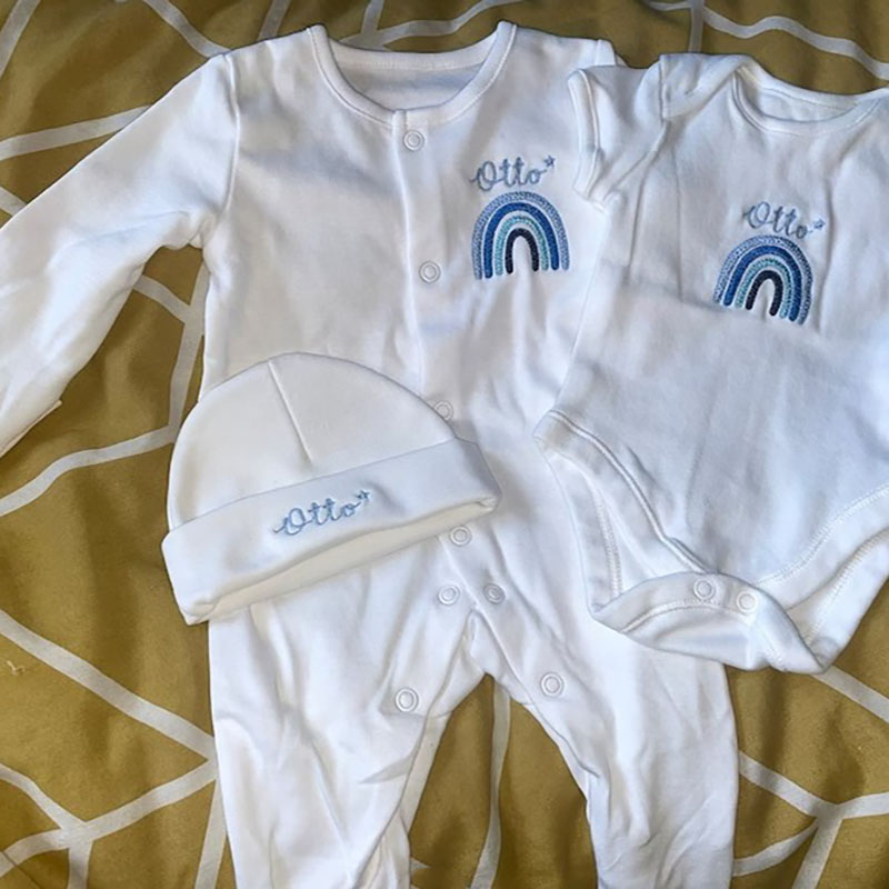 Embroidered Personalised Rainbow Sleepsuit Newborn Coming Home Outfit