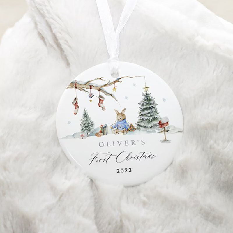 Personalised Baby's 1st Christmas Ornament Baby Bunny Rabbit Decoration