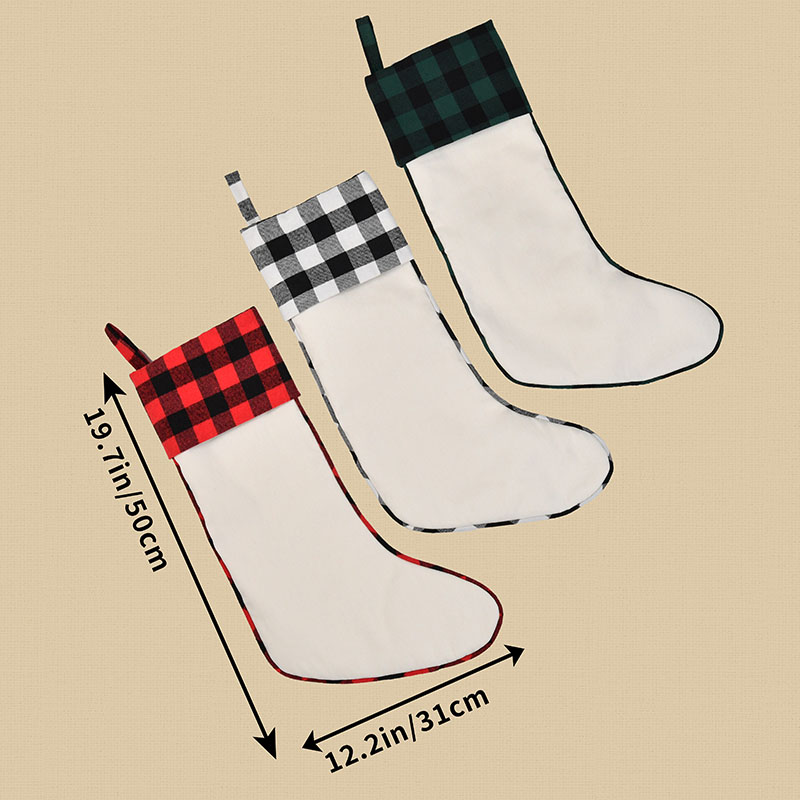 Personalized Christmas Stocking Plaid Linen Christmas Stockings Xmas Stocking