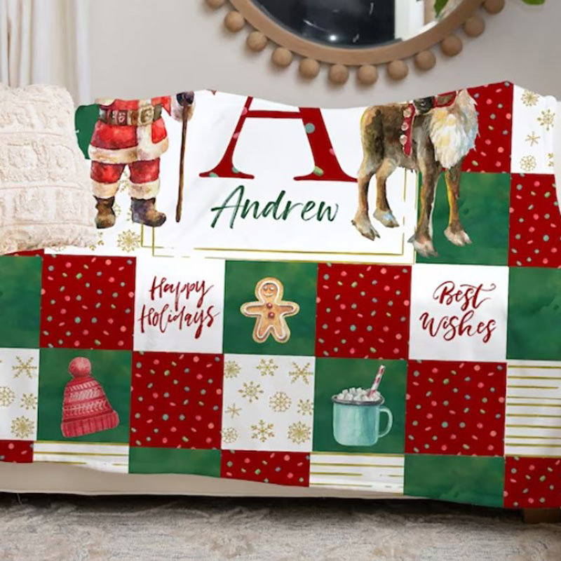Monogrammed Throw Personalized Blanket Christmas Gift Idea Santa Personalized Blanket