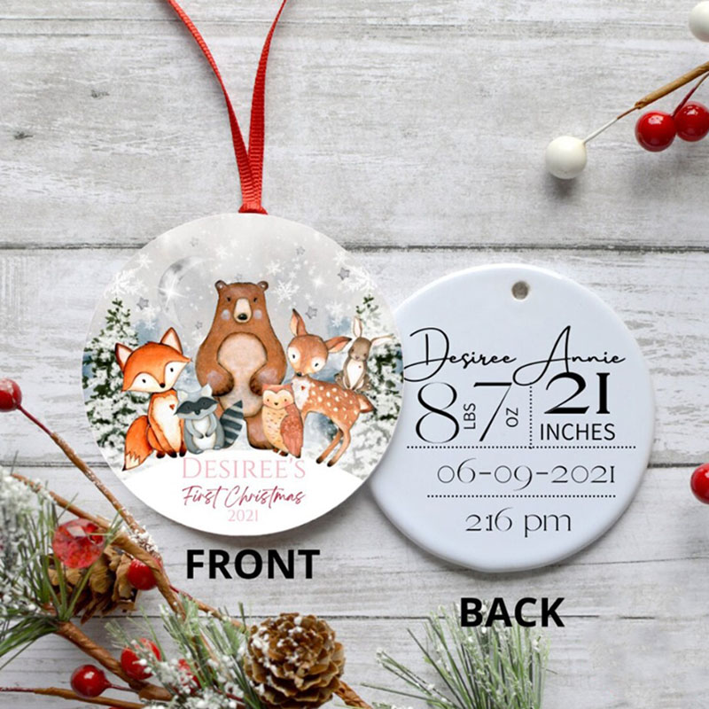 My First Christmas Baby's First Christmas Teddy Bear Birth Stat Ornament