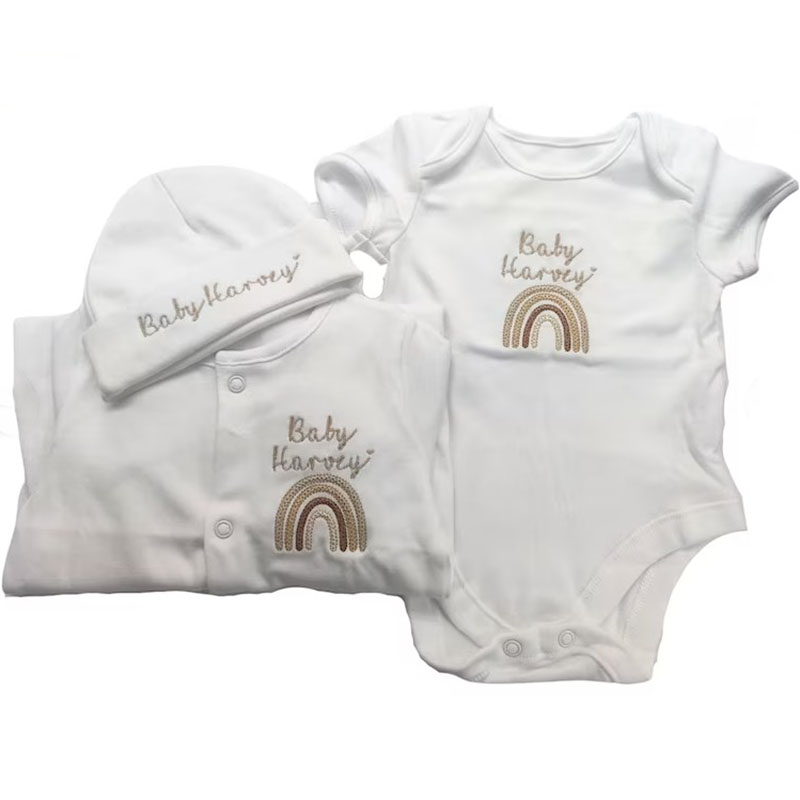 Embroidered Personalised Rainbow Sleepsuit Newborn Coming Home Outfit