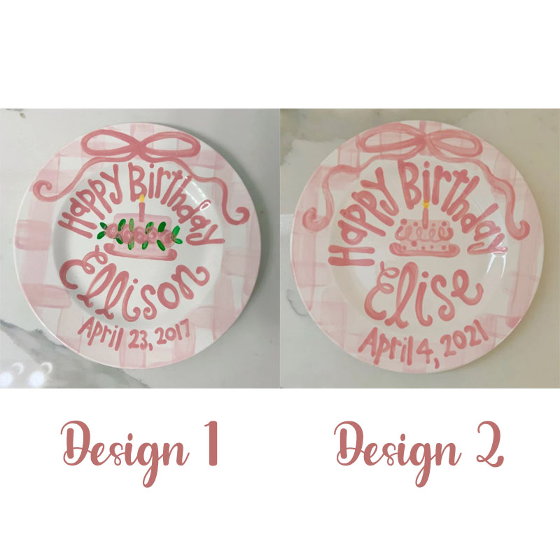 Girls Preppy Birthday Plate Pink Gingham and Ribbon Plate Baby Girl Gift 