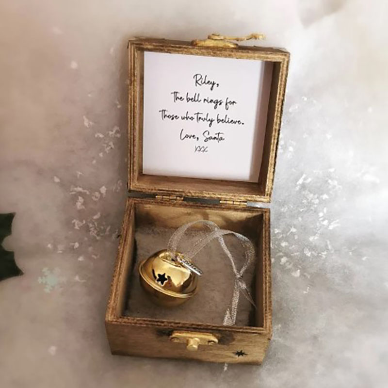 A Beautiful Magical Believe Bell in a Rustic Christmas Eve Box or a Gift from Santa