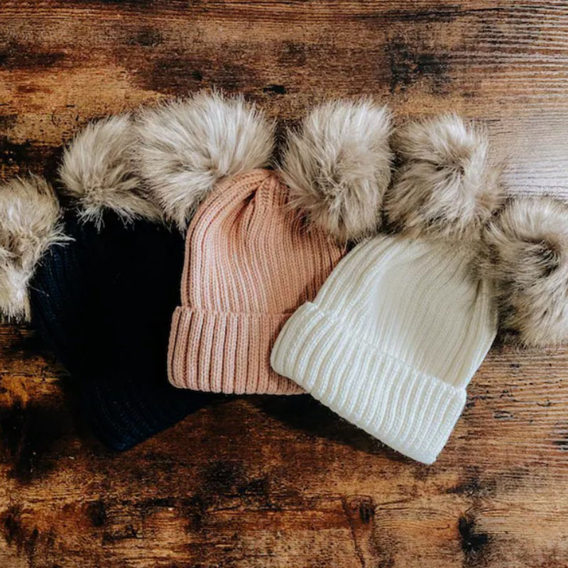 Custom Kid Hat with Double Pom Pom Custom Name Winter Hat
