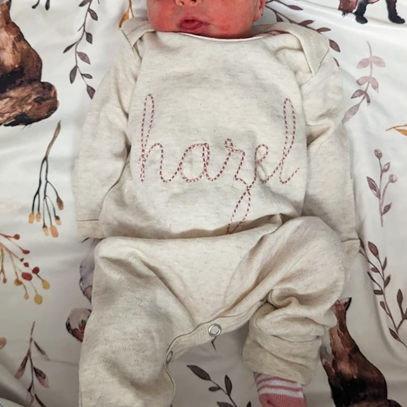 Personalized Oatmeal and Blush Vintage Stitch Girl Romper with Bow 