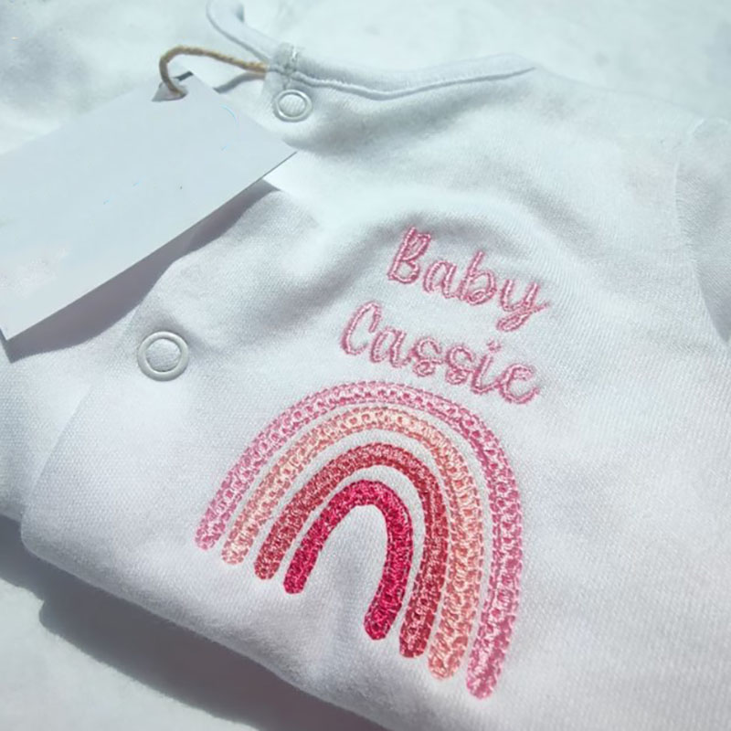 Embroidered Personalised Rainbow Sleepsuit Newborn Coming Home Outfit