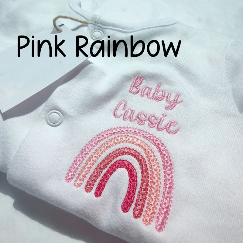 Embroidered Personalised Rainbow Sleepsuit Newborn Coming Home Outfit