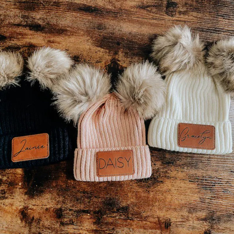 Custom Kid Hat with Double Pom Pom Custom Name Winter Hat
