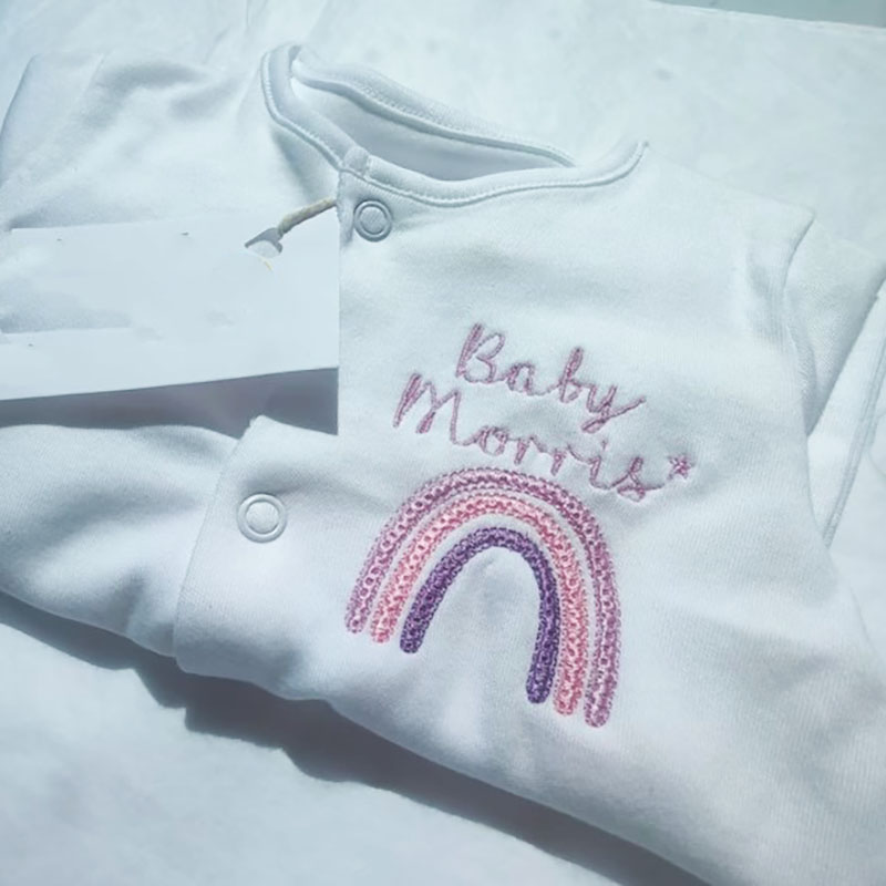 Embroidered Personalised Rainbow Sleepsuit Newborn Coming Home Outfit