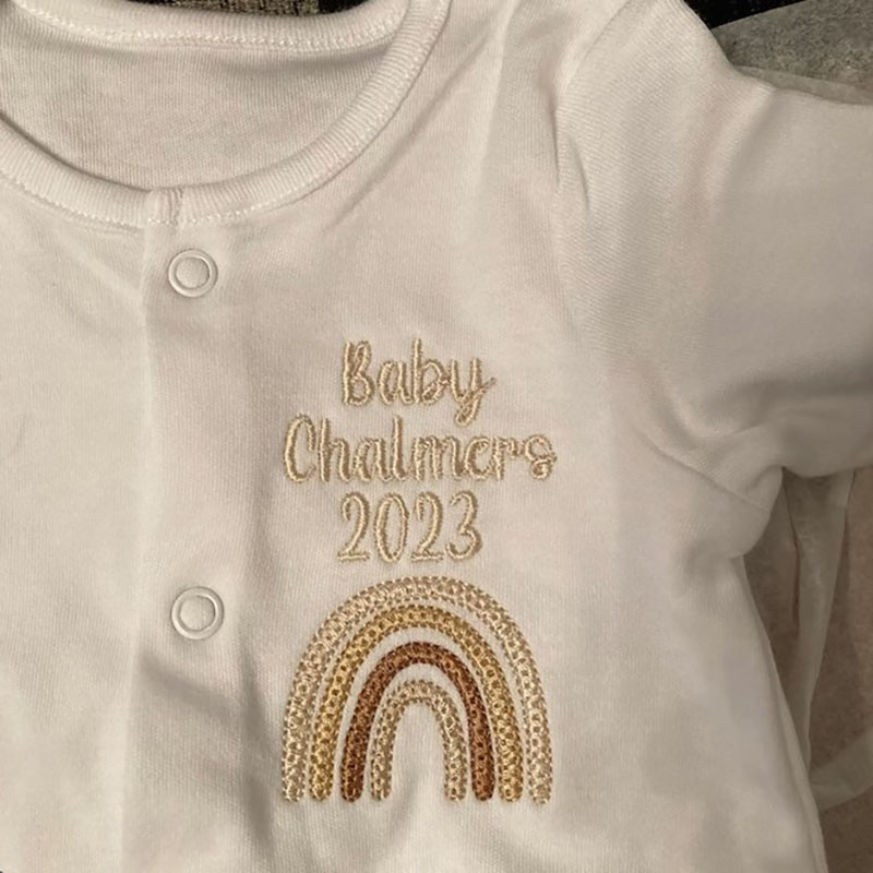 Embroidered Personalised Rainbow Sleepsuit Newborn Coming Home Outfit