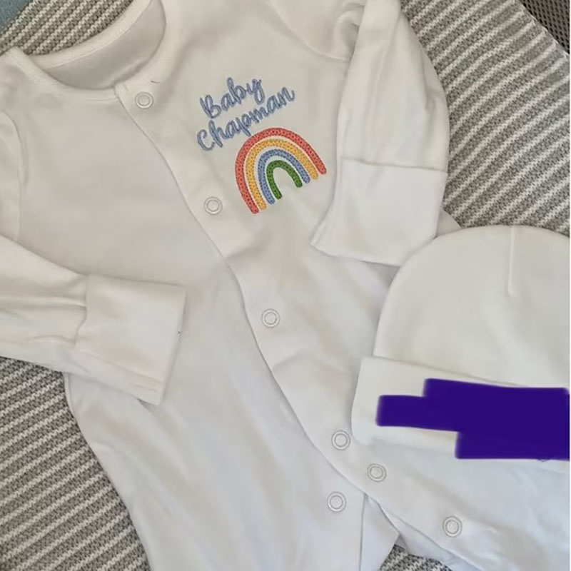 Embroidered Personalised Rainbow Sleepsuit Newborn Coming Home Outfit