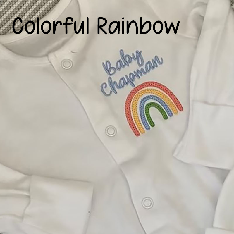 Embroidered Personalised Rainbow Sleepsuit Newborn Coming Home Outfit
