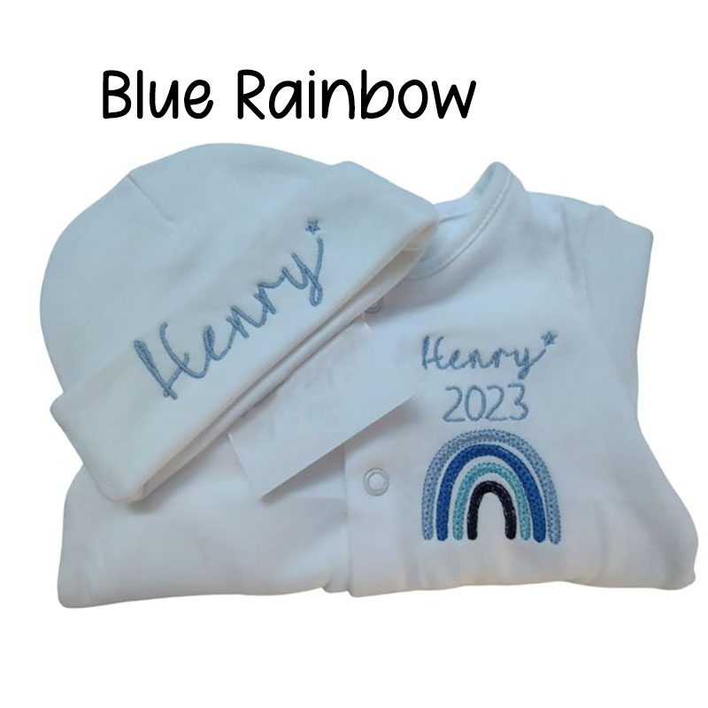 Embroidered Personalised Rainbow Sleepsuit Newborn Coming Home Outfit